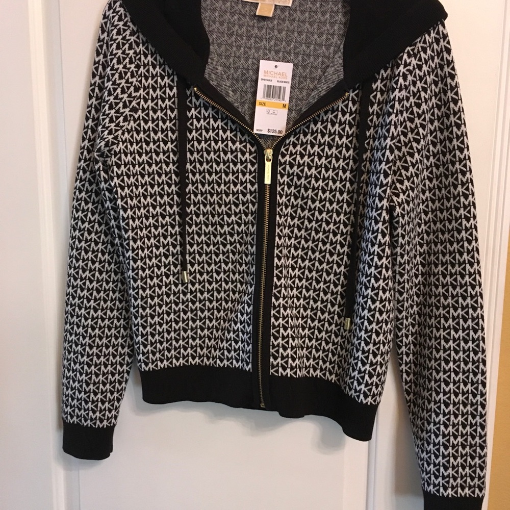 Michael Kors Black and White MK Pattern Hoodie sweater NWT